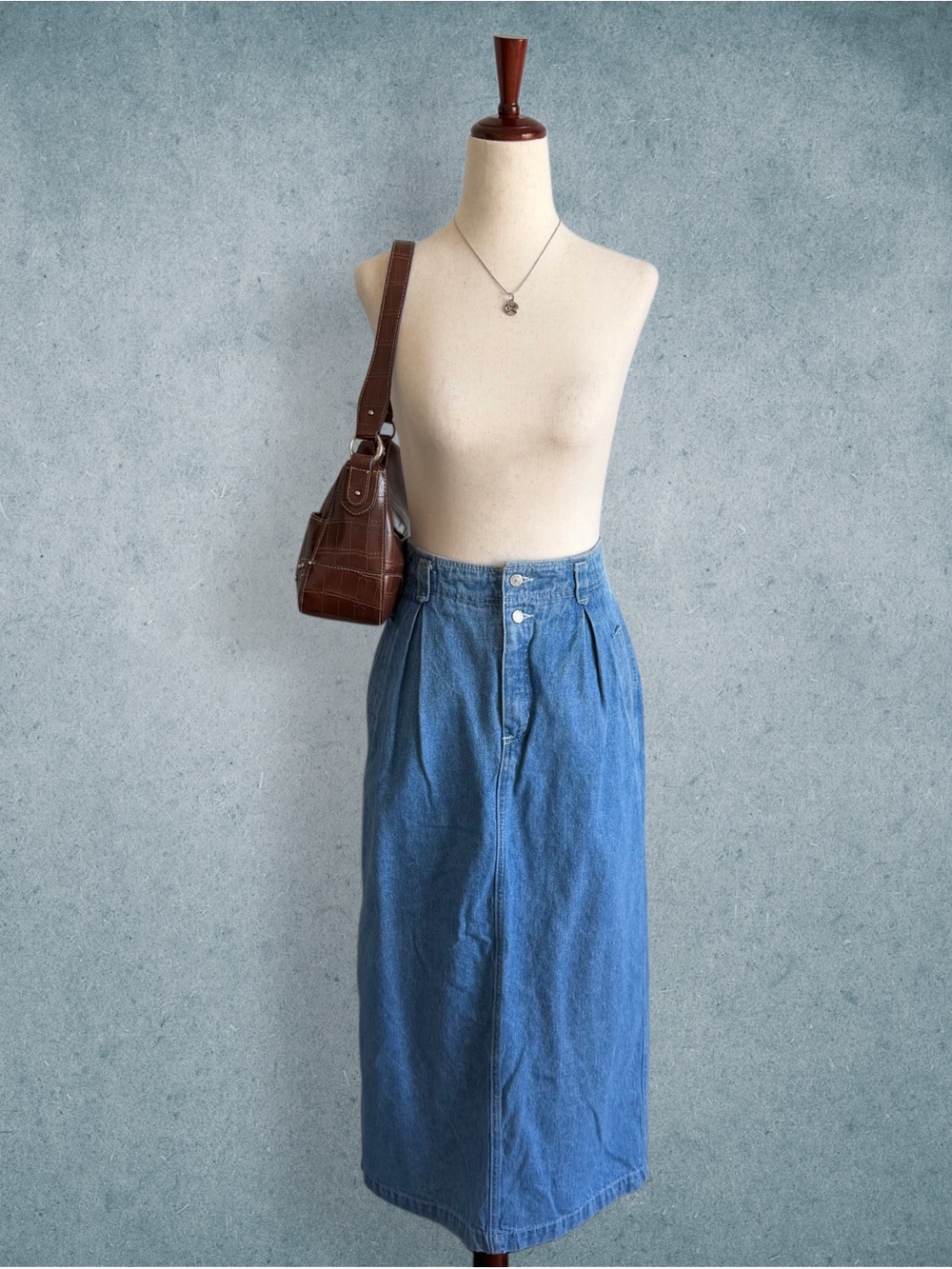 blue denim maxi skirt - size 8